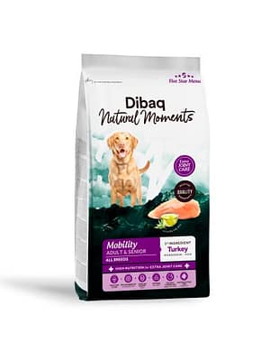 dibaq-natural-moments-5-star-mobility 12 kg. Dibaq Natural Moments 5 Star Mobility gluteenivaba liigeseid toetav täissööt igas suuruses täiskasvanud koertele kalkunilihaga