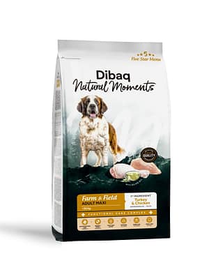 dibaq-natural-moments-5-star-turkey-and-chicken-adult-large-breeds 12 kg. Dibaq Natural Moments 5 Star Maxi Adult gluteenivaba täissööt suurt kasvu täiskasvanud koertele kalkuni- ja kanalihaga