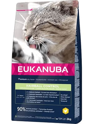 10113.jpg 2 kg. Eukanuba Hairball Control täissööt täiskasvanud ja eakatele kassidele kana-& kalkunilihaga