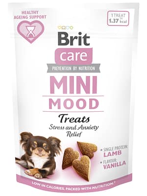 8595602578542.jpg Brit Care Mini Snack Mood poolniisked maiused stressi ja ärevuse leevendamiseks täiskasvanud mini-koertel 50 gr.