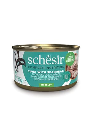 9095.jpg Schesir Complete Nutrition märgtoit täiskasvanud kassidele tuunikala & merilatikas tarretises 85 gr.