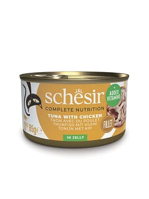 9103.jpg Schesir Complete Nutrition konservsööt täiskasvanud kassidele tuunikala & kanaga tarretises 85 gr.