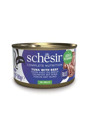 9106.jpg Schesir Complete Nutrition konservsööt täiskasvanud kassidele tuunikala & veiseliha tarretises 85 gr.