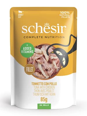 9116.jpg Schesir Complete Nutrition konservsööt täiskasvanud kassidele tuunikala & kana tarretises 85 gr.
