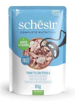 9119.jpg Schesir Complete Nutrition konservsööt täiskasvanud kassidele tuunikala meriahvenaga tarretises 85 gr.