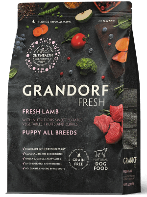 GF-Dog-Puppy 10 kg. Grandorf Fresh teraviljavaba täissööt kutsikatele värske lambaliha & bataadiga