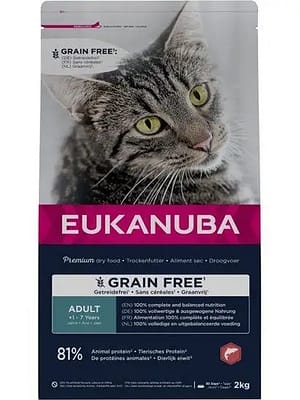 L-00555.jpg 2 kg. Eukanuba teraviljavaba täissööt täiskasvanud kassidele kodulinnuliha & lõhega