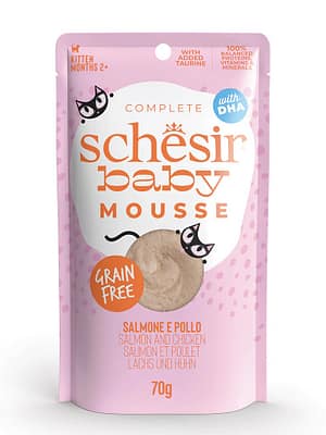 L-00717.jpg Schesir Baby Cat teraviljavaba märgsööt vahuna kassipoegadele lõhe & kanalihaga 70 gr.