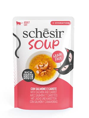L-01115.jpg Teraviljavaba märgsööt supina Schesir Soup lõhega & porgandiga täiskasvanud kassidele 40 gr.