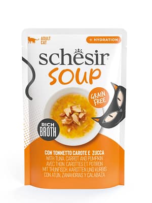 L-01116.jpg Schesir Soup teraviljavaba märgtoit supina täiskasvanud kassidele tuunikala, porgandi & kõrvitsaga 40 gr.