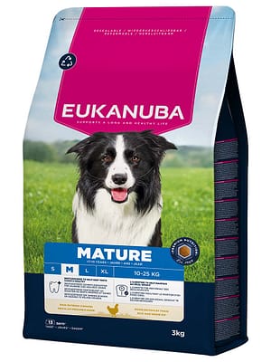 L-01237.jpg 3 kg. Eukanuba Mature M täissööt keskmist kasvu eakatele koertele kana-ja kalkunilihaga