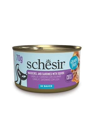 L-01241.jpg Schesir teraviljavaba märgtoit täiskasvanud kassidele makrellid ja sardiinid koos kalmaaridega kastmes 70 gr.