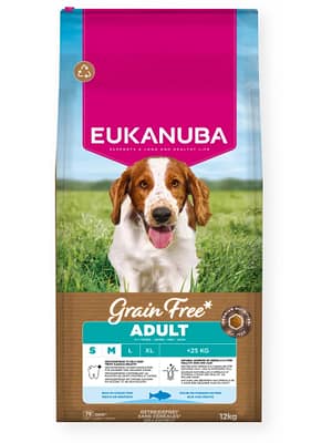 L-01331.jpg 12 kg. Eukanuba Adult S-M teraviljavaba täissööt väikest-ja keskmist kasvu täiskasvanud koertele ookeanikalaga
