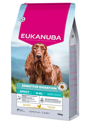 L-01637.jpg 12 kg. Eukanuba Sensitive Digestion S-XL täissööt igas suuruses tundliku seedimisega täiskasvanud koertele kana-& kalkunilihaga