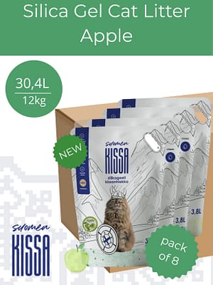 14745010489027.jpg 30,4 L./12 kg. Suomen Kissa õunalõhnaline silikageelist kassiliiv (8x 3,8L.)
