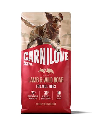 8595602581139.jpg 12 kg. Carnilove Active teravilja-ja kartulivaba täissööt täiskasvanud koertele lamba-& metssealihaga