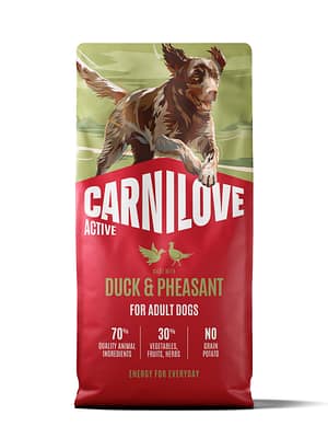 8595602581177.jpg 12 kg. Carnilove Active teravilja-ja kartulivaba täissööt täiskasvanud koertele pardi-& faasanilihaga