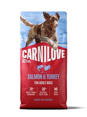 8595602581252.jpg 12 kg. Carnilove Active teravilja-ja kartulivaba täissööt täiskasvanud koertele lõhe & kalkunilihaga