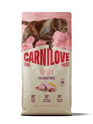 8595602581849.jpg 12 kg. Carnilove True Fresh teravilja-ja kartulivaba täissööt igas suuruses täiskasvanud koertele värske kalkunilihaga