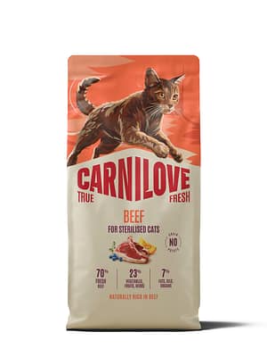 8595602582181.jpg 6 kg. Carnilove True Fresh Beef teravilja-ja kartulivaba täissööt steriliseeritud/kastreeritud täiskasvanud kassidele veiselihaga