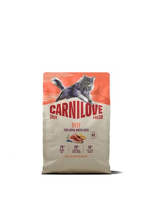 8595602582228.jpg 2 kg. Carnilove True Fresh Beef teravilja-& kartulivaba täissööt suurt kasvu täiskasvanud kassidele veiselihaga