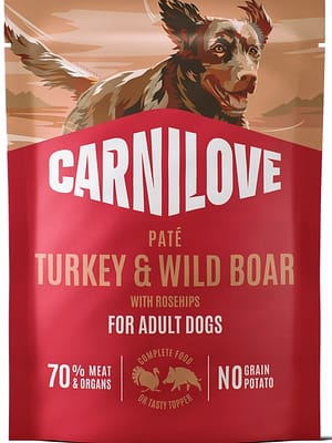 8595602583683.jpg 300 gr. Carnilove Pate teravilja-ja kartulivaba märgsööt pasteedina täiskasvanud koertele metssea-ja kalkuniliha & kibuvitsamarjadega