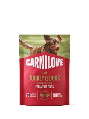 8595602583713.jpg 300 gr. Carnilove Pate teravilja-ja kartulivaba märgsööt pasteedina täiskasvanud koertele kalkuni-& pardilihaga ning timutiheinaga