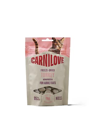 8595602584376.jpg Carnilove teraviljavaba külmkuivatatud maius täiskasvanud kassidele kalkunilihaga 40 gr.