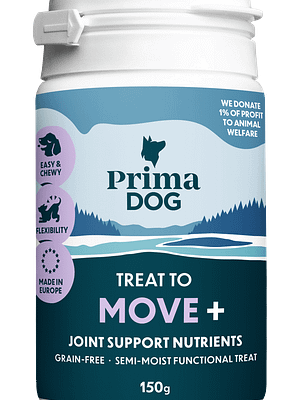 10162_PD_FunctionalTreats_MOVE (2) PrimaDog teraviljavaba poolniiske funktsionaalne maius Move+ koera liigeste & kõhrede loomulikku heaolu toetuseks 150 gr.