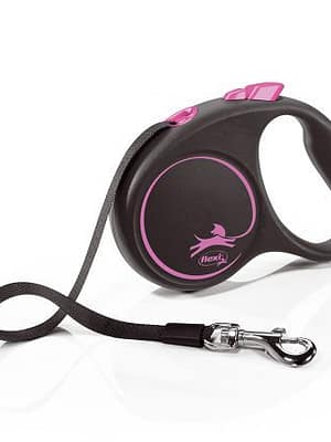 21464.jpg 5 m. Flexi Black Design must/roosa lintrihm, suurus S (max. kaal 15 kg.)