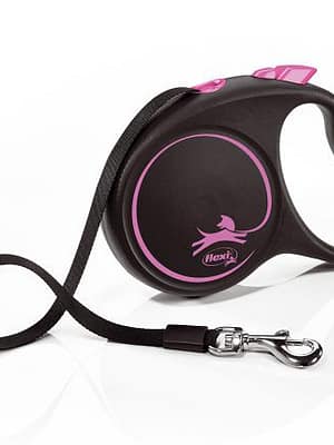 21467.jpg 5 m. Flexi Black Design must/roosa lintrihm, suurus M (max. kaal 25 kg.)