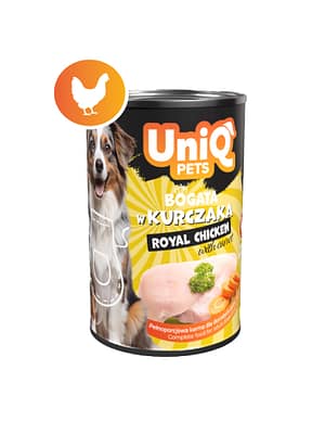 5903843431725.jpg 375 gr. UniQ Pets Royal Chicken teraviljavaba monoproteiiniga/kana konservsööt täiskasvanud koertele