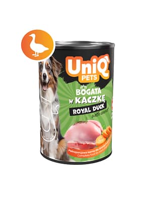 5903843431749.jpg 375 gr. UniQ Pets Royal Duck teraviljavaba monoproteiiniga/part konservsööt täiskasvanud koertele