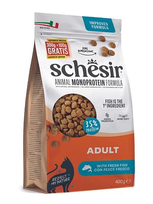 Exclusive Mockups for Branding and Packaging Design 400 gr. Schesir Animal Monoprotein täissööt täiskasvanud kassidele kalaga
