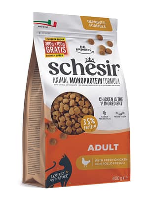 Exclusive Mockups for Branding and Packaging Design 400 gr. Schesir Animal Monoprotein täissööt täiskasvanud kassidele kanalihaga