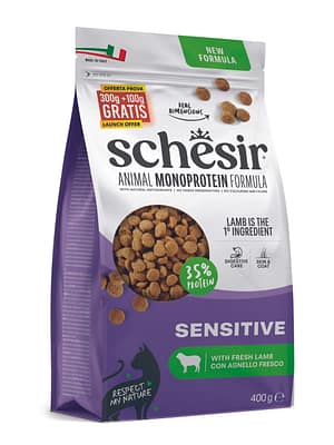 Exclusive Mockups for Branding and Packaging Design 400 gr. Schesir Animal Monoprotein Sensitive täissööt täiskasvanud kassidele lambalihaga