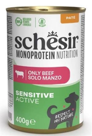 L-01619.jpg 400 gr. Schesir Monoprotein Active teraviljavaba konservsööt pasteedina täiskasvanud koertele veiselihaga