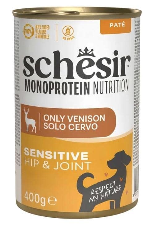 400 gr. Schesir Monoprotein Hip & Joint teraviljavaba konservsööt pasteedina täiskasvanud koertele hirvelihaga