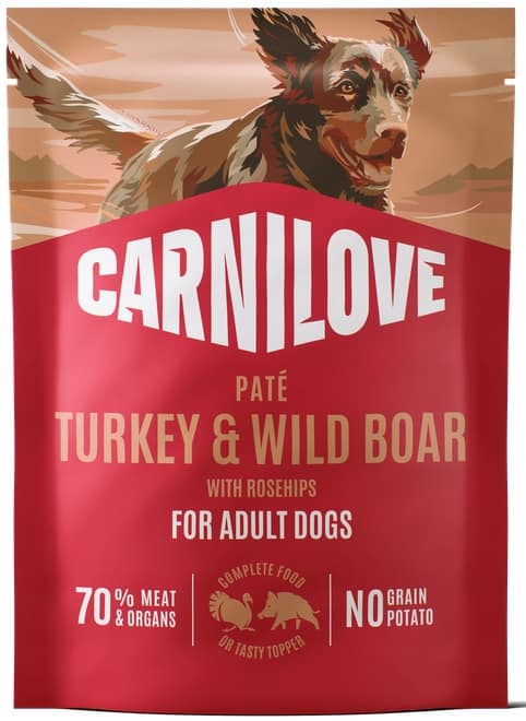 8595602583683.jpg 300 gr. Carnilove Pate teravilja-ja kartulivaba märgsööt pasteedina täiskasvanud koertele metssea-ja kalkuniliha & kibuvitsamarjadega