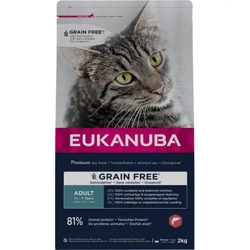 2 kg. Eukanuba teraviljavaba täissööt täiskasvanud kassidele kodulinnuliha & lõhega
