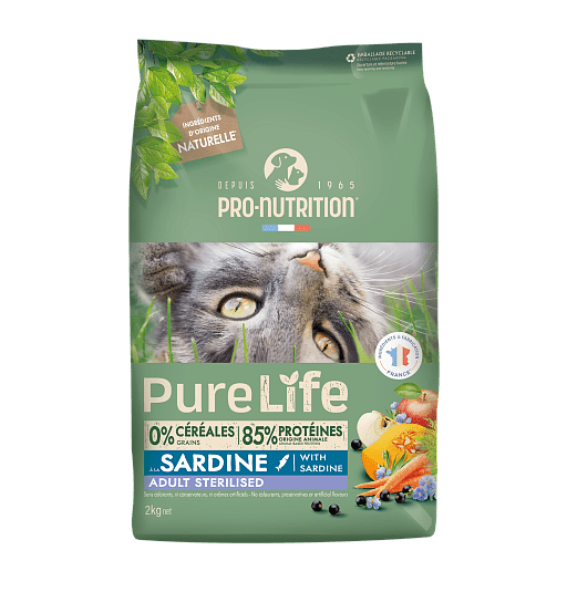 Pure-life-cat-adult-sterilized-sardine 2 kg. PureLife Cat täissööt pardiliha ja sardiinidega steriliseeritud/kastreeritud kassidele