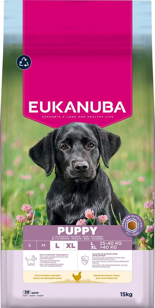 15 kg. Eukanuba Puppy L-XL täissööt suurt kasvu kutsikatele kanaliha & riisiga