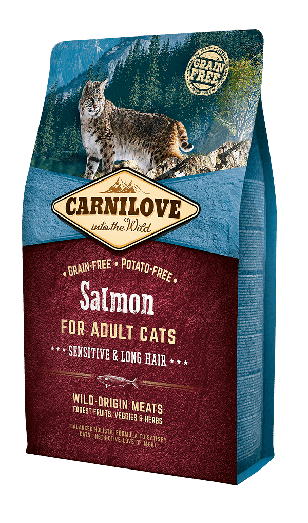 2 kg. CarniLove teravilja-ja kartulivaba täissööt pikakarvalistele täiskasvanud kassidele lõhega
