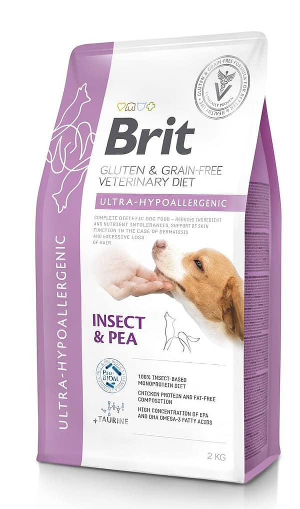 2 kg. Brit Veterinary Diet Ultra-Hypoallergenic erisööt koertele, mis toetab naha funktsiooni dermatoosi ja liigse karvakaotuse puhul