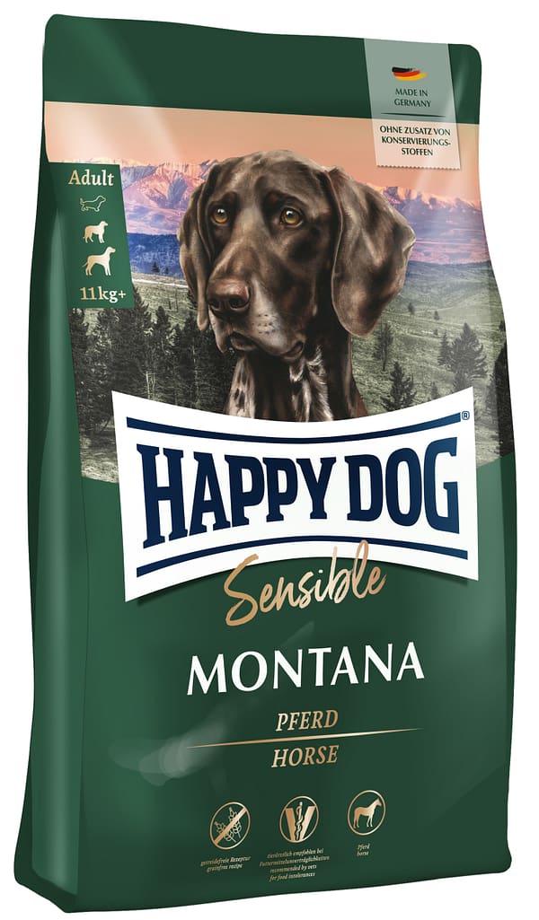 Sensible_Montana_livo 10 kg. Happy Dog Sensible Montana teraviljavaba täissööt täiskasvanud koertele hobuselihaga