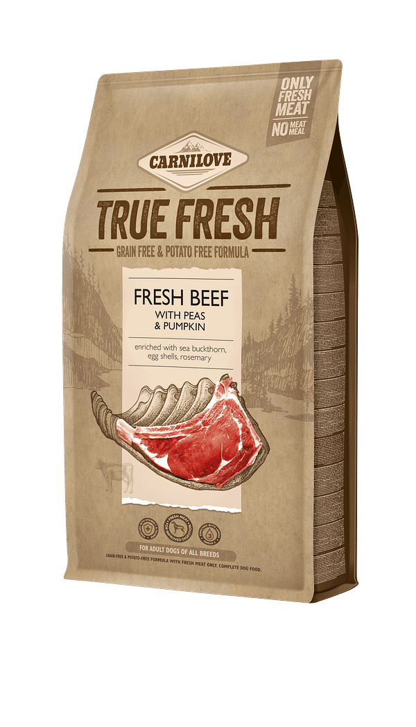 10553_60e44c1b02cc27.27974352_beef_4_kg_3D.png 4 kg. Carnilove teravilja-ja kartulivaba täissööt True Fresh Beef täiskasvanud koertele