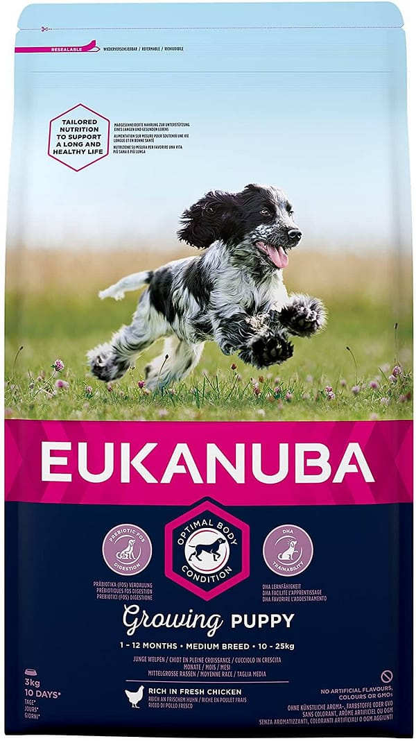 EUKANUBA Dog Dry food for Puppy Medium Breed with Chicken 12KG 12 kg. Eukanuba täissööt keskmist kasvu kutsikatele kanalihaga