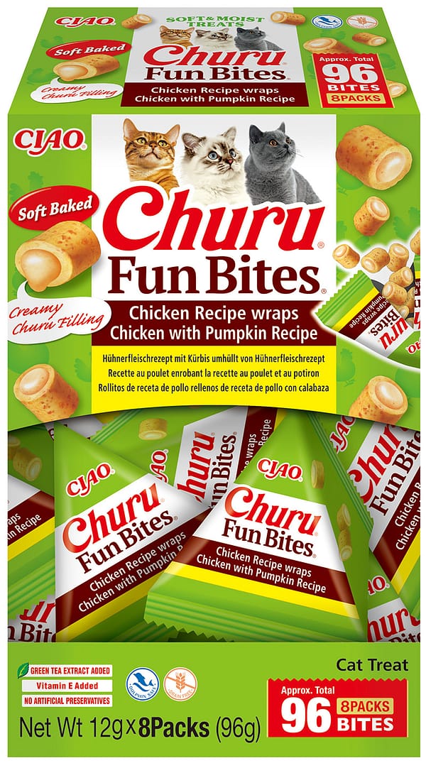4262365731760.jpg Churu FUN BITES Chicken Recipe wraps Chicken with Pumpkin teraviljavabad ja naturaalsed kassimaiused 8 x 12 gr.