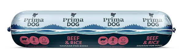 10110 PD Beef-rice sausage 800 g 6430062460889 800 gr. Prima Dog vorst veiseliha+riis