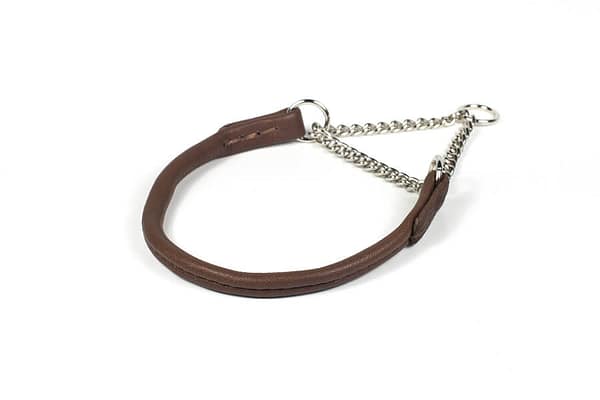 pruun Ümarast naturaalsest nahast poolpoov kaelarihm, läbimõõt 8 mm.